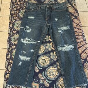 High Rise Old Navy Medium Wash Slouchy Straight Secret- Slim Pockets Sz 12